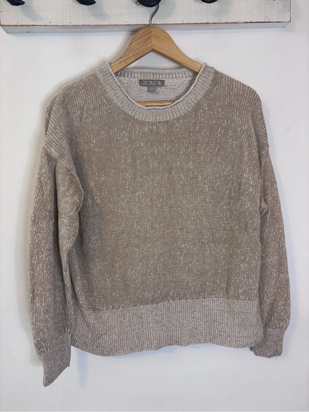 J. Crew Cotton Linen Crewneck Sweater in Heather Beige Taupe